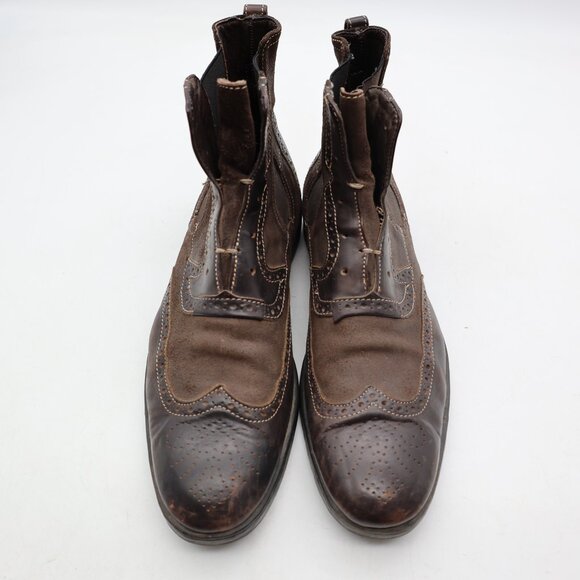 John Varvatos Chelsea Men’s 10 Waxed Suede Brown Leather Boots Handmade In ITALY - Picture 2 of 13